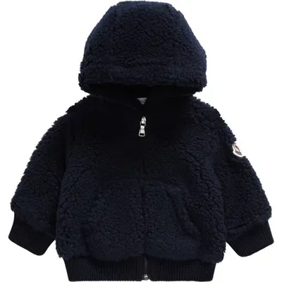 Moncler Kids' Hooded Faux Shearling Jacket In Navy Blue