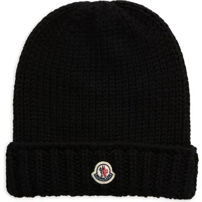 Moncler Kids' Logo Cuff Wool Beanie In Black