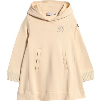 Moncler Kids' Logo Hooded Cotton Sweatshirt Dress In Ivory