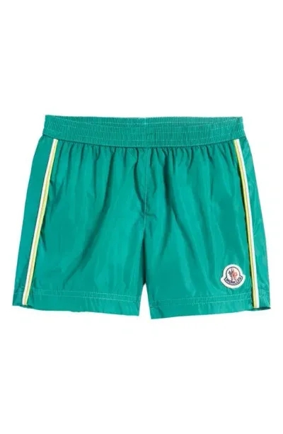 Moncler Kids' Logo Patch Nylon Swim Trunks In Shady Glade