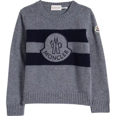 Moncler Kids' Logo Virgin Wool Crewneck Sweater In Grey