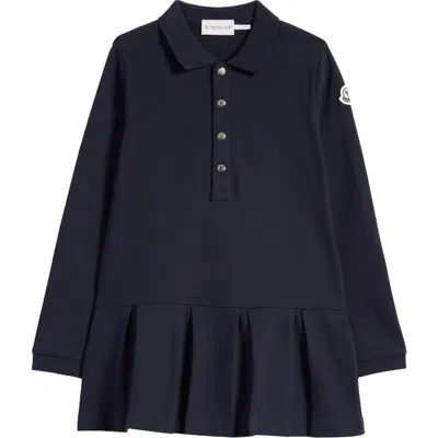 Moncler Kids' Long Sleeve Stretch Cotton Piqué Polo Dress In Navy