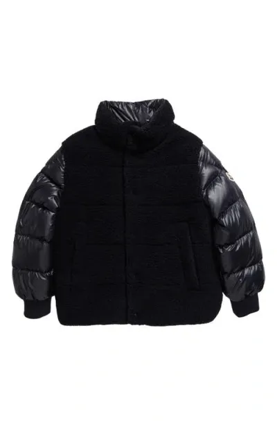 Moncler Kids' Tyler Mixed Media Puffer Jacket In Blue