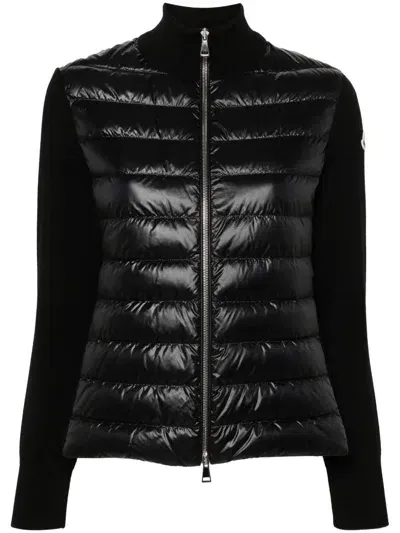 Moncler Knitted-panels Puffer Jacket In Black