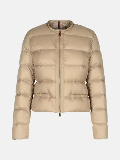 Moncler 'laurine' Brown Polyamide Down Jacket In Beige