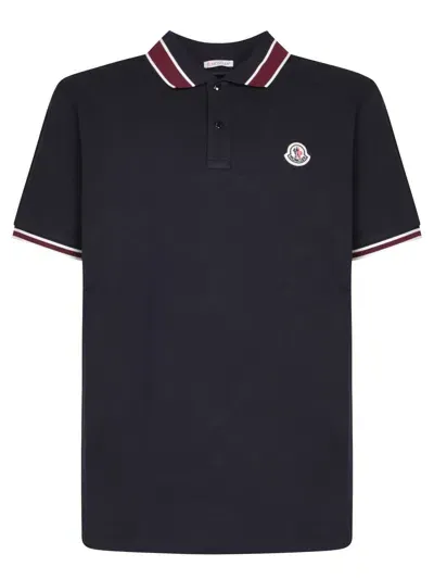 Moncler Logo Blue Polo Shirt In 77x - Black Navy