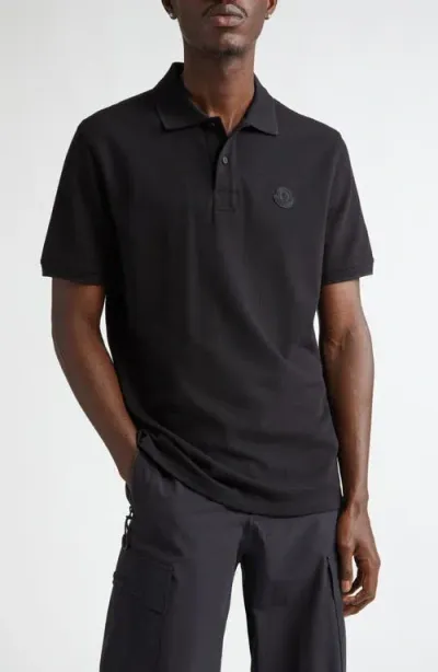 Moncler Logo Cotton Polo In Black