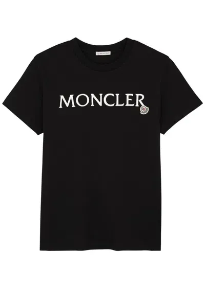 Moncler Logo-embroidered Cotton T-shirt In Black