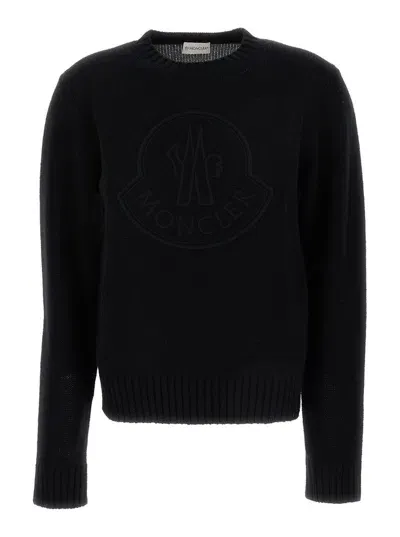 Moncler Logo Embroidered Knit Jumper In Black