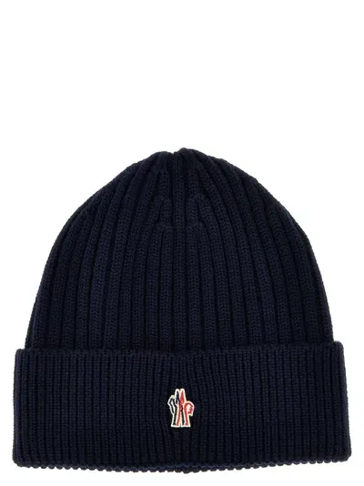 Moncler Logo Embroidery Beanie In Navy Blue