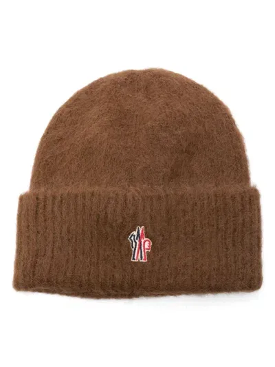 Moncler Logo-patch Beanie In Brown