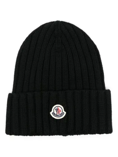 Moncler Logo-patch Beanie In Black