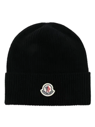 Moncler Logo-patch Beanie Hat In Black