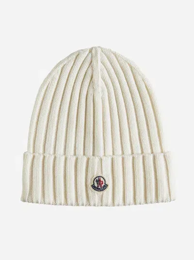 Moncler Logo-patch Wool Beanie In White