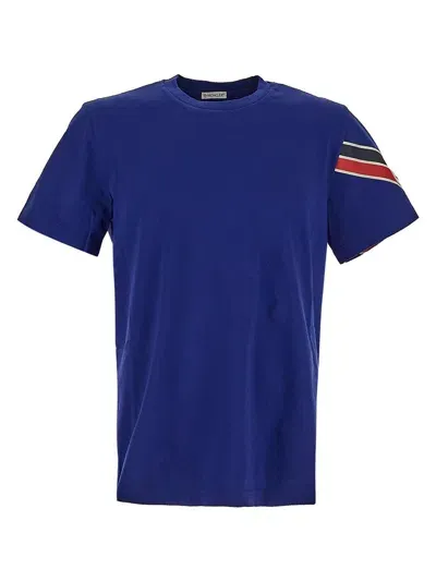 Moncler Tricolor Print Cotton T-shirt In Blue