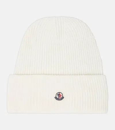 Moncler Logo Wool Beanie In White