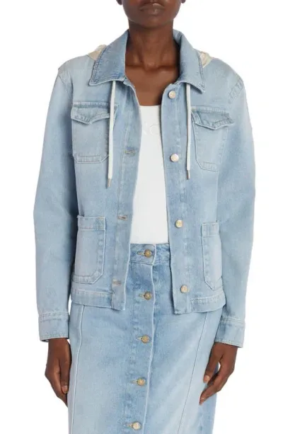 Moncler Melissa Hooded Denim Jacket In Light Blue