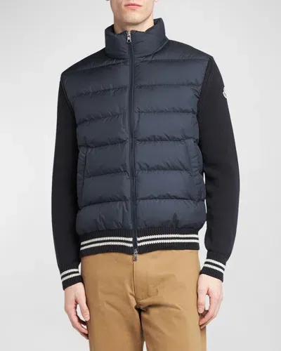 Moncler Long Sleeve Cardigan With Full-zip Closure In Blue