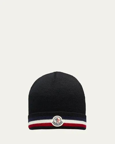 Moncler Tricolor Wool Beanie In Black