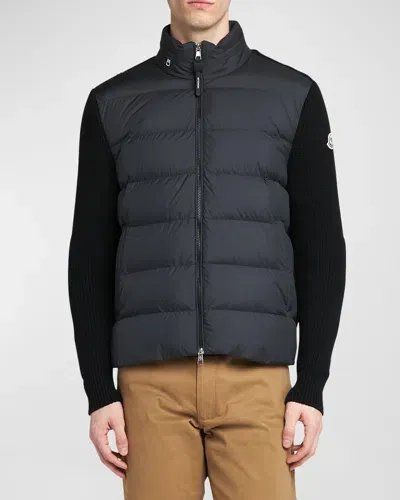 Moncler Men's Wool Knit Padded Jacket With Hood In Black