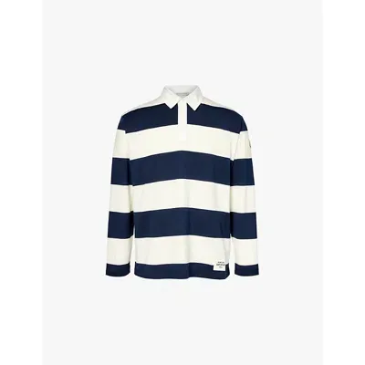 Moncler Long Sleeve Striped Rugby Shirt In Blue Sand