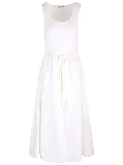 Moncler Midi Dress With Flared Skirt In White