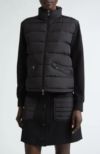 Moncler Mixed Media Down Puffer Jacket In Black