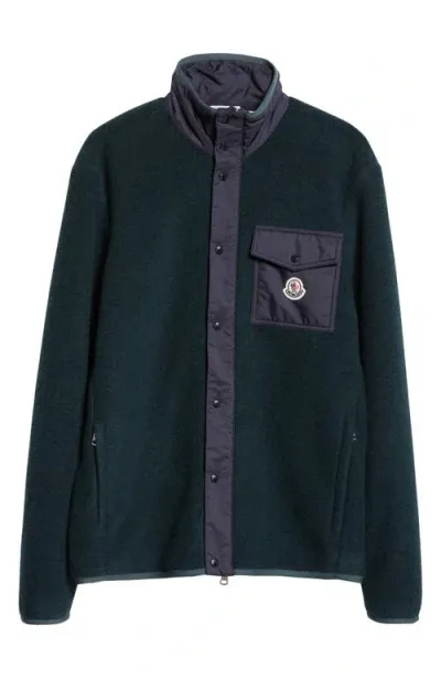 Moncler Mixed Media Wool Blend Jacket In Dark Forest