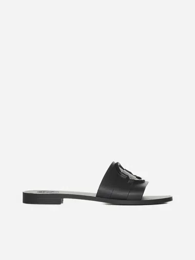 Moncler Mon Rubber Logo Flat Slide Sandals In Black