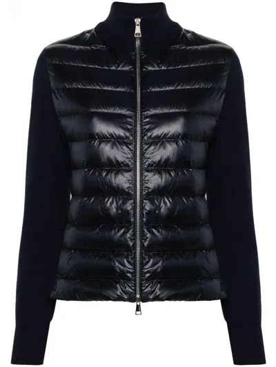 Moncler Knitted-panel Padded Jacket In Black