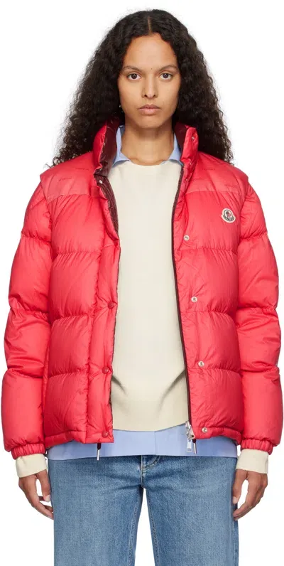 Moncler Pink & Burgundy Verone Short Reversible Down Jacket In 557 Bordeaux