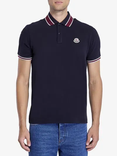 Moncler Piqu Cotton Polo Shirt In Blue