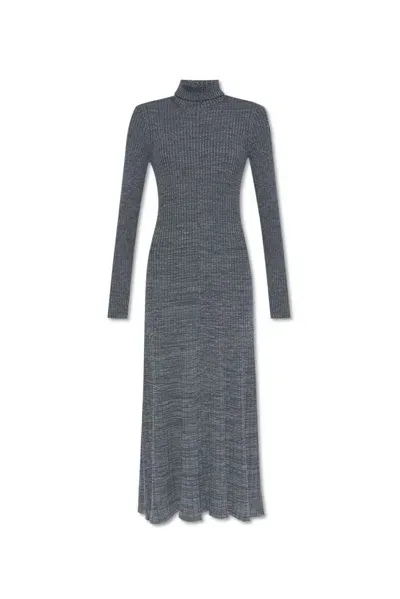 Moncler Polo Neck Midi Dress In Grey