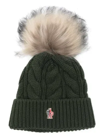 Moncler Pompom-detail Beanie Hat In Dark Green