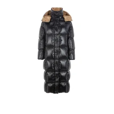 Moncler Quilted Long Puffer Coat In Black