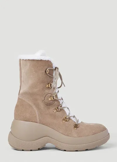 Moncler Resile Trek Faux Fur-trimmed Suede Ankle Boots In Cream