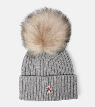 Moncler Shearling-trimmed Cashmere Beanie In Grey