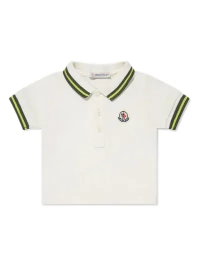 Moncler Kids' Logo Stretch Cotton Blend Polo In White