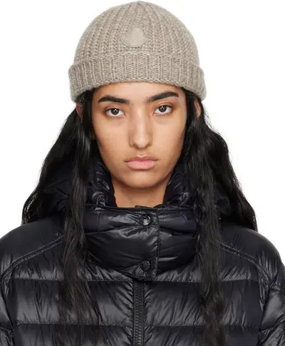 Moncler Taupe Wool Beanie In Neutrals