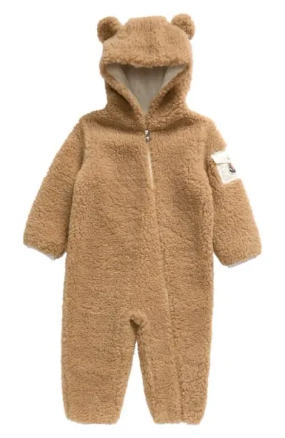 Moncler Kids'  Teddy Baby Grow Hooded Romper In Beige