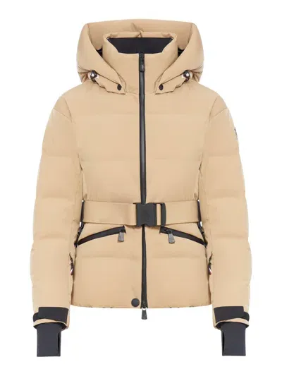 Moncler Tolima Belted Hooded Quilted Down Ski Jacket In Nude & Neutrals