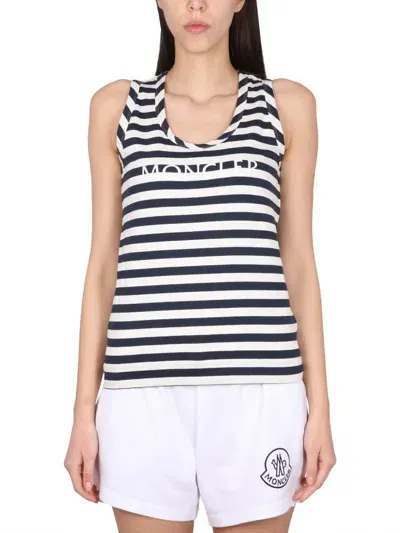 Moncler Stripe Logo Cotton Rib Tank Top In Multicolour