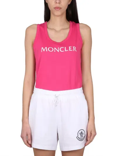 Moncler Top With Logo Print In Purple