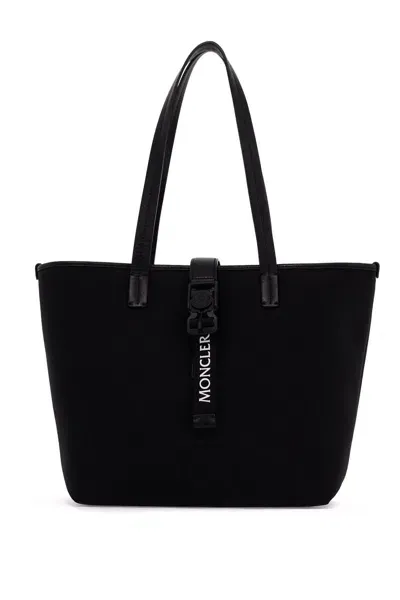 Moncler Leather Trim Rectangular Tote Bag In Black