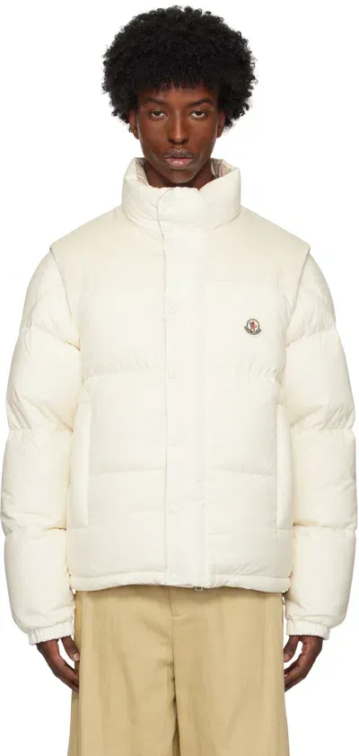 Moncler White & Beige Verone Short Reversible Down Jacket In White - 034