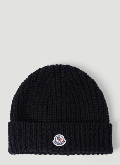 Moncler Wool Beanie Hat In Black