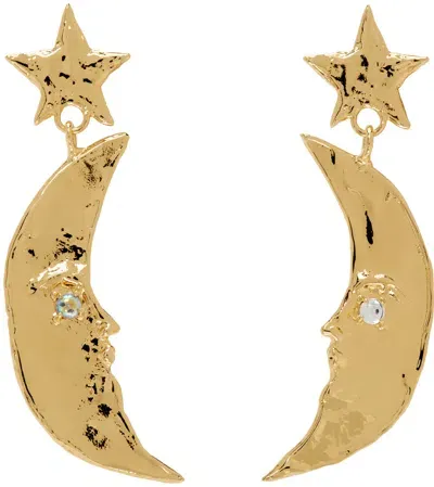 Mondo Mondo Gold Moon Earrings In Glass Moonstone