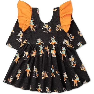 Monica + Andy Babies'  Mickey & Friends Let's Dance Ruffle Stretch Organic Cotton Dress In Black