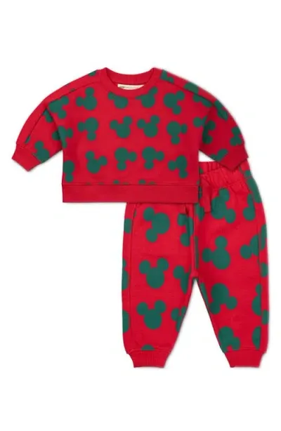 Monica + Andy Kids'  Mickey Mouse Print Holiday Organic Cotton Sweatshirt & Sweatpants Set In Christmas Mickey Mouse Print