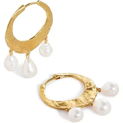 Monica Vinader Capri Freshwater Pearl Charm Hoop Earrings In 18ct Gold Vermeil/pearl